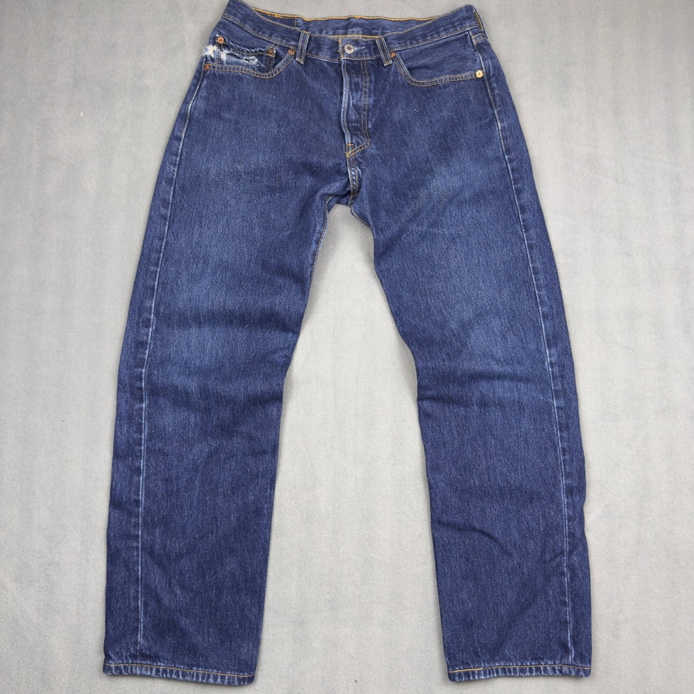 Levis 501 Original Fit Jeans Mens 33x31 Dark Indigo Blue Button Fly 501-0115